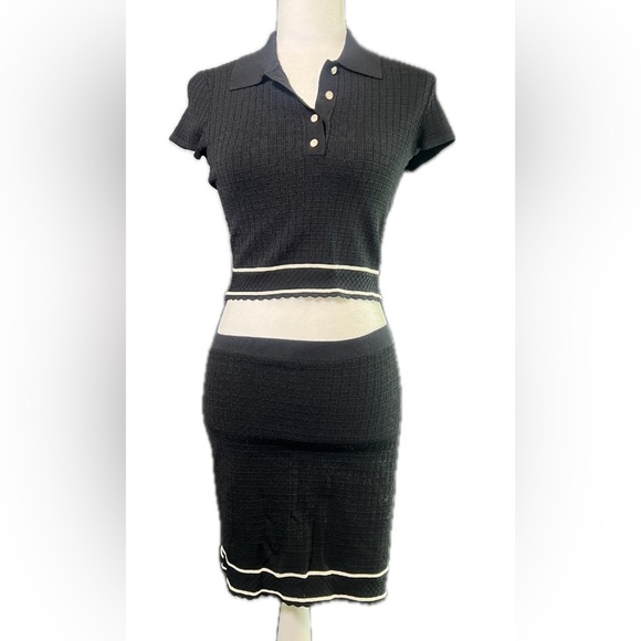 House of Harlow 1960 Dresses & Skirts - House of Harlow 1960 black knit polo matching set with crop top and skirt small